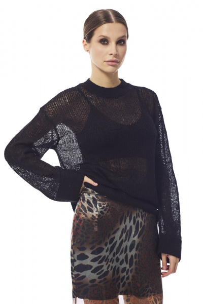 Юбка из органзы прямого силуэта с разрезом на спинке DAVA 5205 коричневый - фото 2