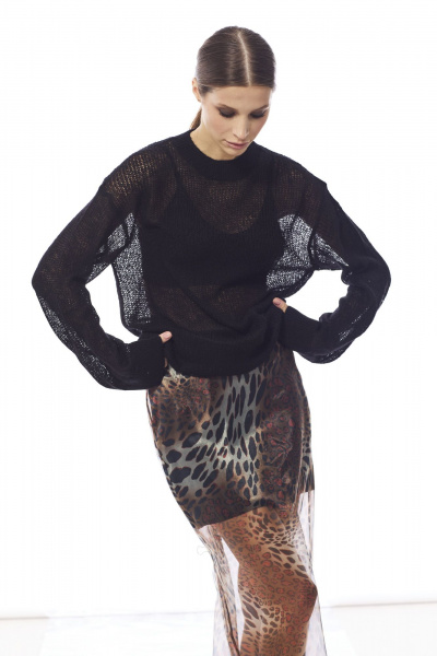 Юбка из органзы прямого силуэта с разрезом на спинке DAVA 5205 коричневый - фото 4