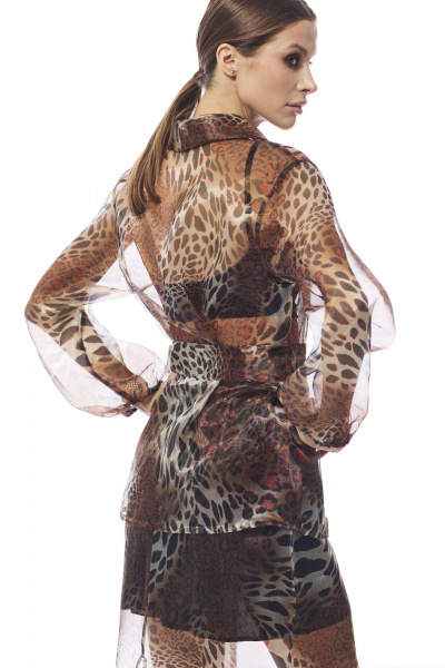 Портной женский комплект из органзы: приталенная блуза и юбка DAVA 4206 коричневый - фото 7