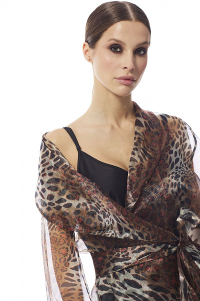 Портной женский комплект из органзы: приталенная блуза и юбка DAVA 4206 коричневый - фото 4