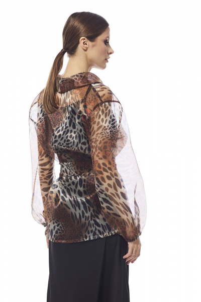 Портной женский комплект из органзы: приталенная блуза и юбка DAVA 4206 коричневый - фото 2