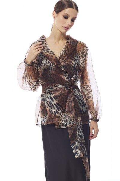 Портной женский комплект из органзы: приталенная блуза и юбка DAVA 4206 коричневый - фото 3