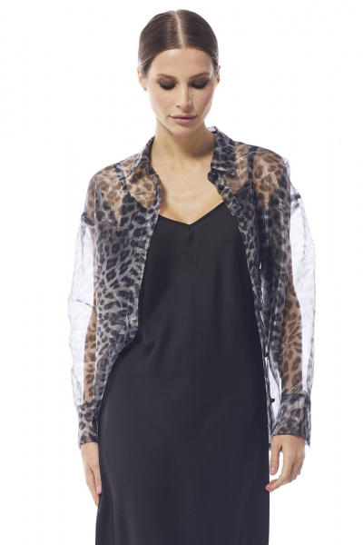 Блуза из органзы с воротником рубашечным для нарядных образов DAVA 4205 серый - фото 5