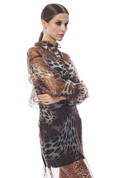 Блуза женская из органзы с воротником рубашечным DAVA 4205 коричневый - фото 8