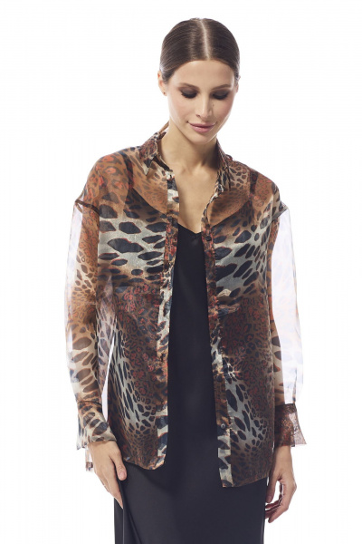 Блуза женская из органзы с воротником рубашечным DAVA 4205 коричневый - фото 3