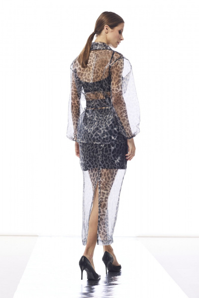 Комплект блуза и юбка приталенного силуэта из органзы DAVA 2224 серый - фото 2