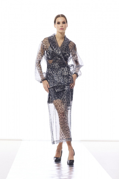 Комплект блуза и юбка приталенного силуэта из органзы DAVA 2224 серый - фото 1