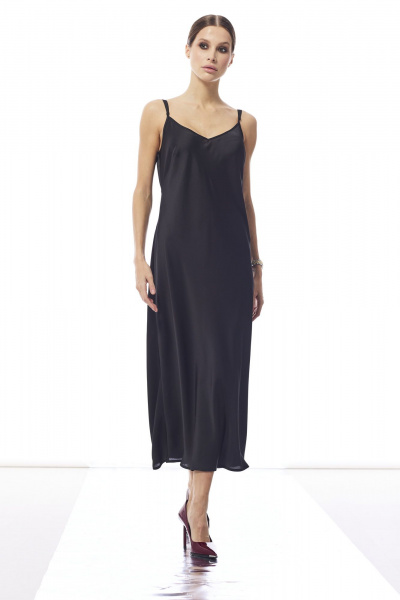 Элегантное платье из искусственного шелка с регулятором бретелей DAVA 1212 черный - фото 1