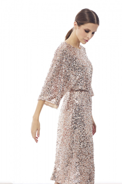 Приталенное платье из пайеток на трикотажной подкладке DAVA 1213 бежевый - фото 7