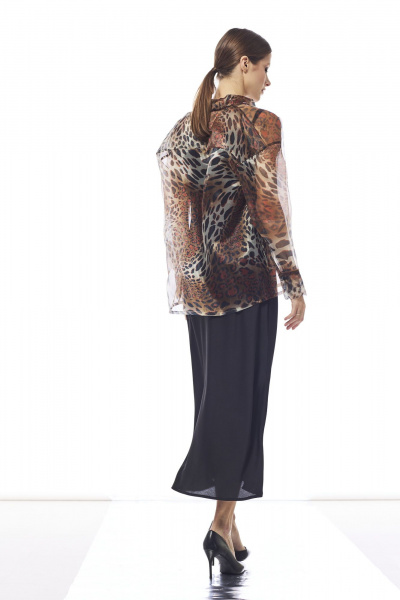 Комплект из блузы из принтованной органзы и шелкового платья DAVA 2222 коричневый-черный - фото 7