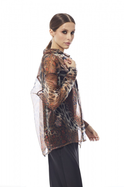 Комплект из блузы из принтованной органзы и шелкового платья DAVA 2222 коричневый-черный - фото 6