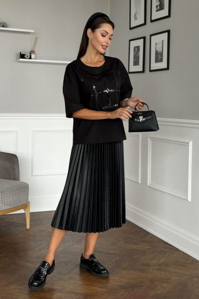 Джемпер с вышивкой пайетками и спущенным плечом Kaloris 2147/1 - фото 1