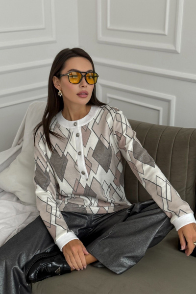 Джемпер мультиколор с длинным рукавом и манжетами Kaloris 2152 - фото 8