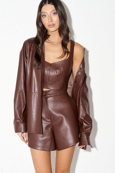 Круглогодичный коричневый из эко-кожи свободный рубашка ANNETE A2046 - фото 5