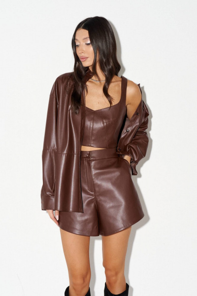 Круглогодичный коричневый из эко-кожи свободный рубашка ANNETE A2046 - фото 1