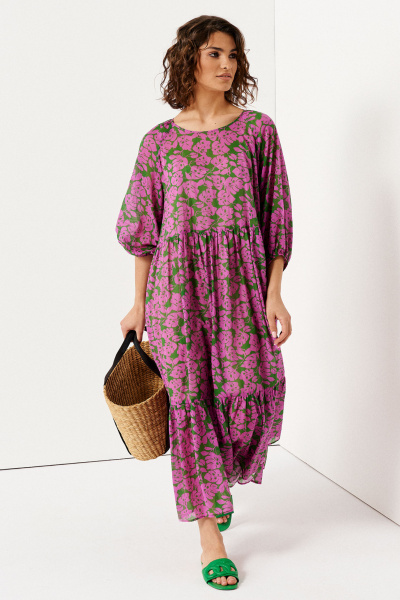 Летнее платье из хлопка с геометричным узором Панда 133390 розово-зеленый - фото 1