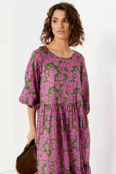 Летнее платье из хлопка с геометричным узором Панда 133390 розово-зеленый - фото 2