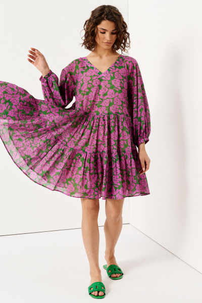 Летнее хлопковое платье с V-образным вырезом Панда 145380w розово-зеленый - фото 1