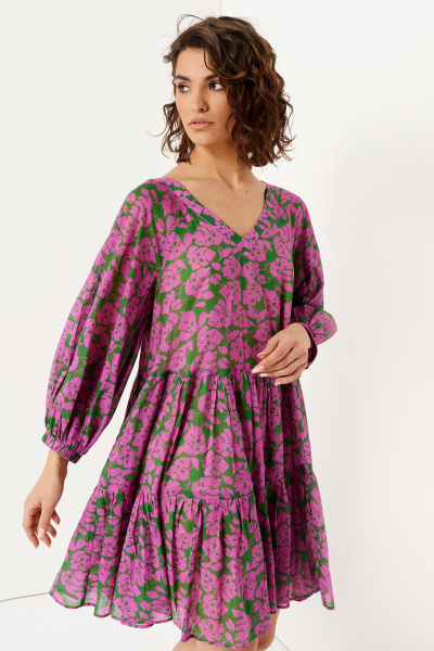 Летнее хлопковое платье с V-образным вырезом Панда 145380w розово-зеленый - фото 2