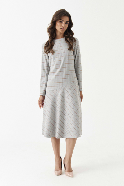 Демисезонное платье в клетку с нагрудными вытачками Панда 191580w серый - фото 1