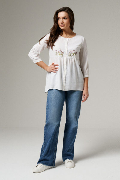 Летняя хлопковая блузка с вышивкой и асимметричным кроем Панда ПА-199043л белый - фото 1