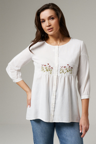 Летняя хлопковая блузка с вышивкой и асимметричным кроем Панда ПА-199043л белый - фото 2