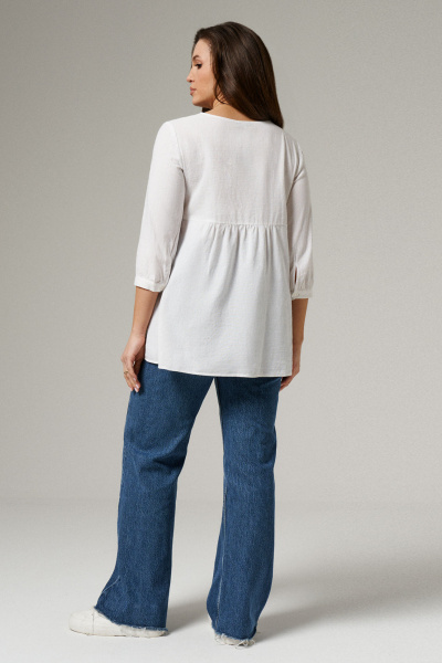 Летняя хлопковая блузка с вышивкой и асимметричным кроем Панда ПА-199043л белый - фото 4