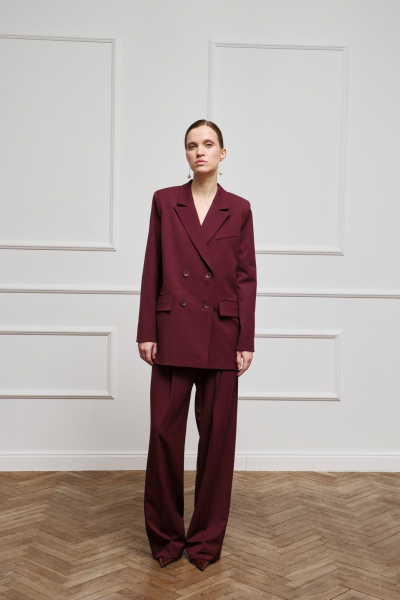 Жакет двубортный свободный с карманами на клапанах Skipper Design 306 бордо - фото 1