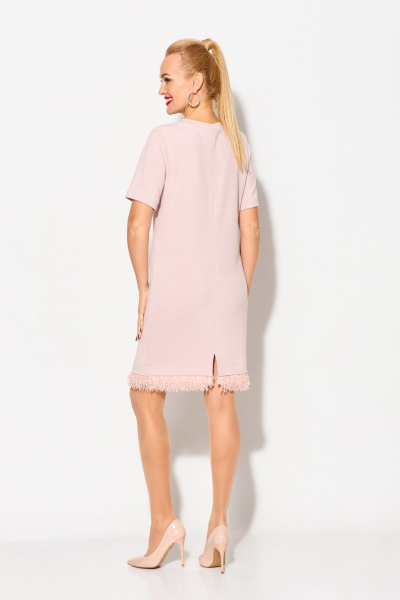 Платье нарядное из пайеток и трикотажа с аппликацией Laikony L-162 пудровый - фото 3