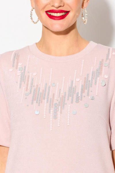 Платье нарядное из пайеток и трикотажа с аппликацией Laikony L-162 пудровый - фото 2