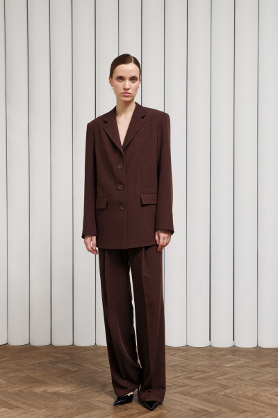 Брюки прямые со стрелками и поясом на резинке Skipper Design 617N шоколадный - фото 4