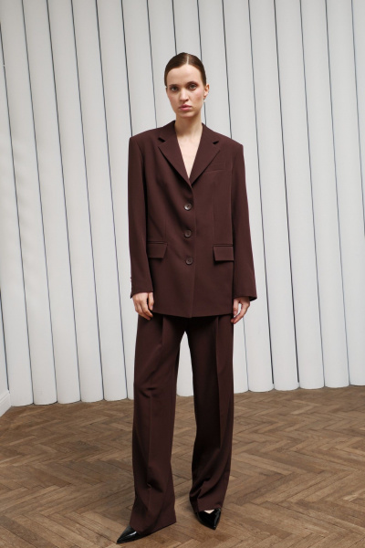 Брюки прямые со стрелками и поясом на резинке Skipper Design 617N шоколадный - фото 1