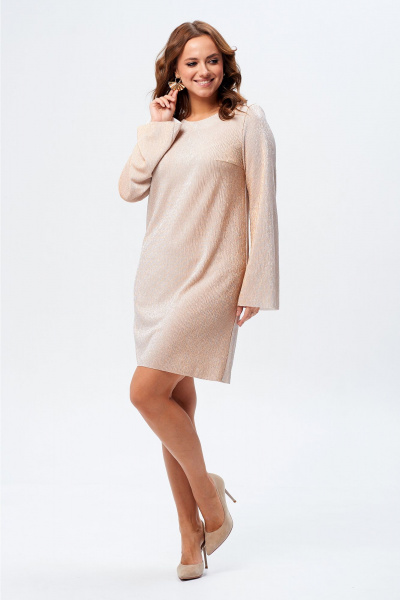 Платье с люрексом свободного силуэта из текстиля Liona Style 918 бежевый - фото 1