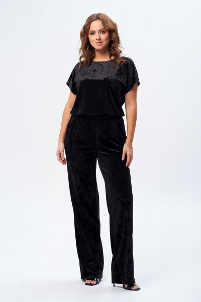 Комбинезон из велюра с разрезом и фиксированной талией Liona Style 923 черный - фото 1