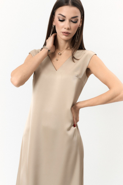 Бежевое платье с длиной по спинке 124 см на вечерние мероприятия ANIDEN 710-1 бежевый - фото 4
