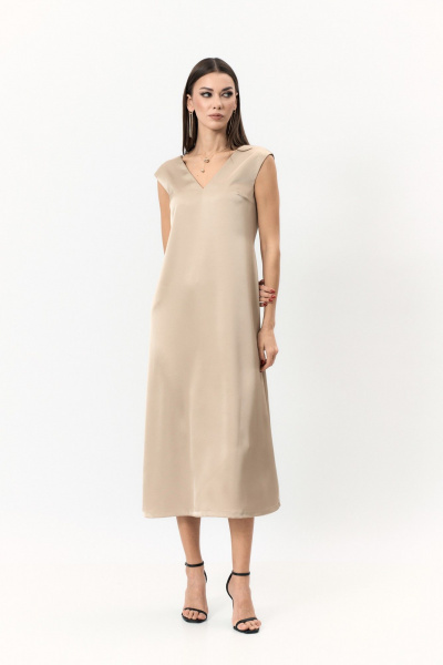 Бежевое платье с длиной по спинке 124 см на вечерние мероприятия ANIDEN 710-1 бежевый - фото 3
