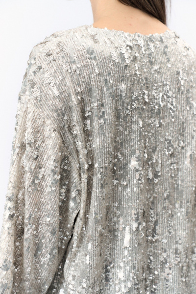 Нарядная блуза с пайетками из ткани серебристая Демисезон Verita 2340.1 серебристый - фото 4