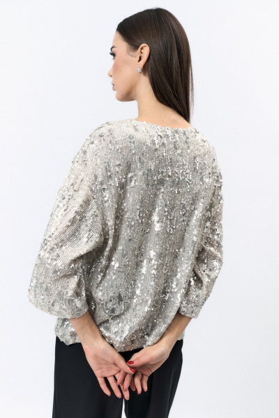 Нарядная блуза с пайетками из ткани серебристая Демисезон Verita 2340.1 серебристый - фото 3