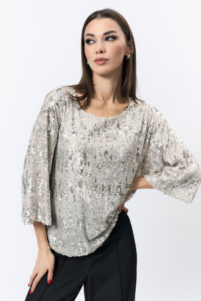 Нарядная блуза с пайетками из ткани серебристая Демисезон Verita 2340.1 серебристый - фото 1