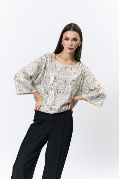 Нарядная блуза с пайетками из ткани серебристая Демисезон Verita 2340.1 серебристый - фото 2