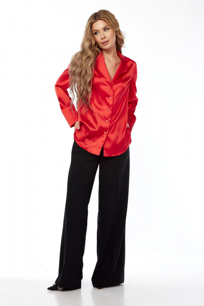 Блуза из текстиля с отложным воротником и складками Lady Line 1582 красный - фото 8