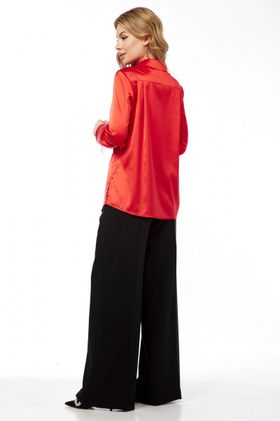 Блуза из текстиля с отложным воротником и складками Lady Line 1582 красный - фото 3