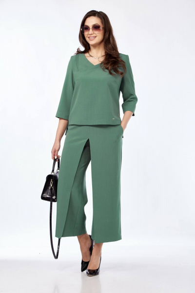 Комплект женский из брюк и блузона с V-вырезом и кокеткой Taita plus 2434/1 мята - фото 2