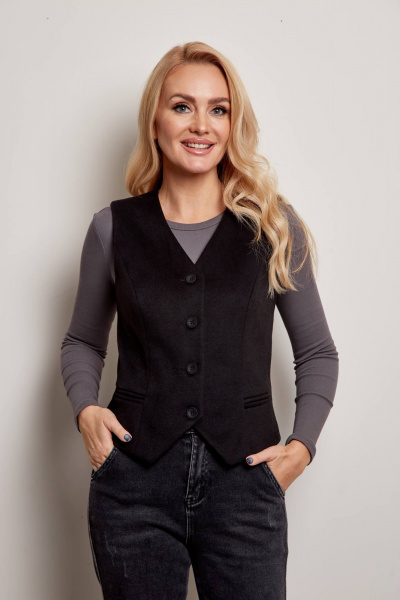 Черный жилет на подкладке с рельефами и карманами-обманками Azzara 1030Ч - фото 1