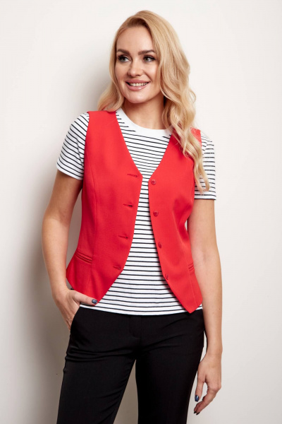 Красный жилет на подкладке из костюмной ткани с рельефами Azzara 1032К - фото 2