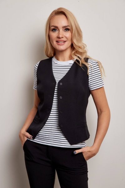 Черный жилет на подкладке из костюмной ткани с рельефами Azzara 1032Ч - фото 2