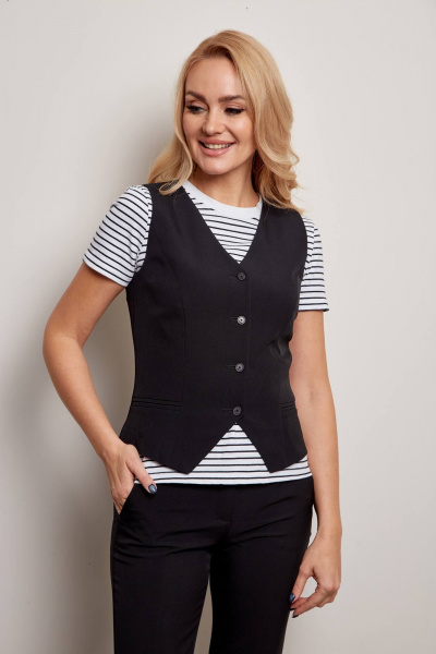 Черный жилет на подкладке из костюмной ткани с рельефами Azzara 1032Ч - фото 1