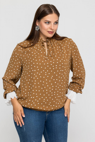 Демисезонная женская блузка в горошек из вискозы Avila 0984 светло-коричневый - фото 3