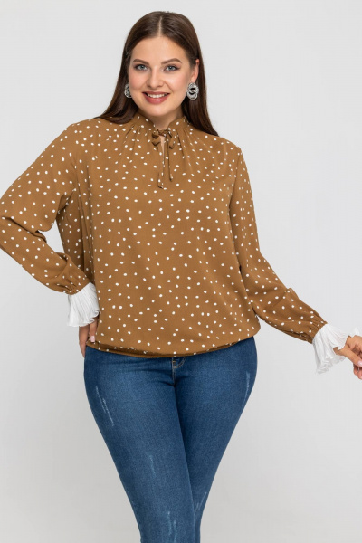 Демисезонная женская блузка в горошек из вискозы Avila 0984 светло-коричневый - фото 2