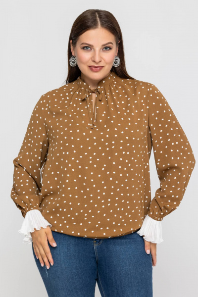 Демисезонная женская блузка в горошек из вискозы Avila 0984 светло-коричневый - фото 1
